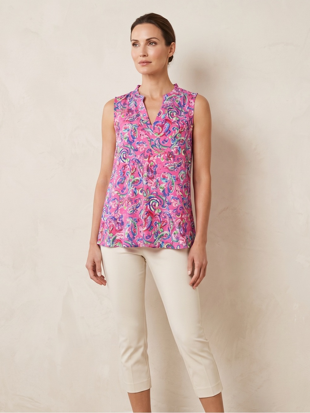 Dear Scarlett Lizzy Chic Hot Pink Paisley Sleeveless Blouse